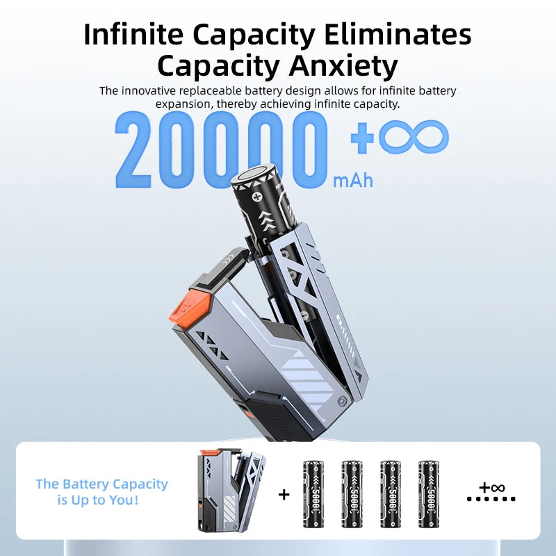 Detachable 30000mAh Power Bank — 22.5W PD Wireless Fast Charger USB-C with 21700 Replaceable Batteries