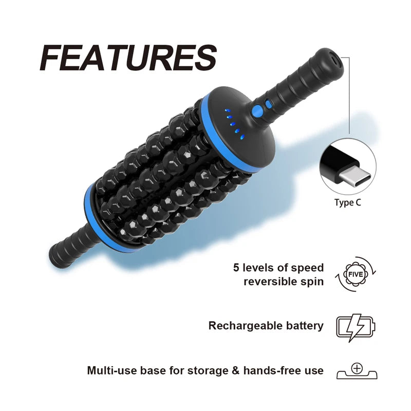 Cordless 360° Rolling Percussive Body Massager – USB-C Rechargeable 5-Speed Handheld Muscle Relaxer for Back, Legs & Feet
