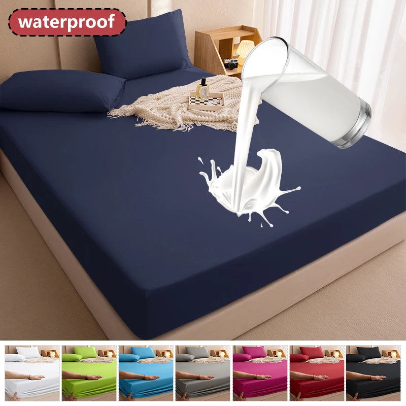 Waterproof Mattress Protector Fitted Sheet with Elastic Band – TPU-Backed, Breathable, Dust Mite & Anti-Bacterial – Fits Mattresses up to 46 cm (18 in) | Sizes 90x200 / 140x200 / 160x200 / 180x200 cm
