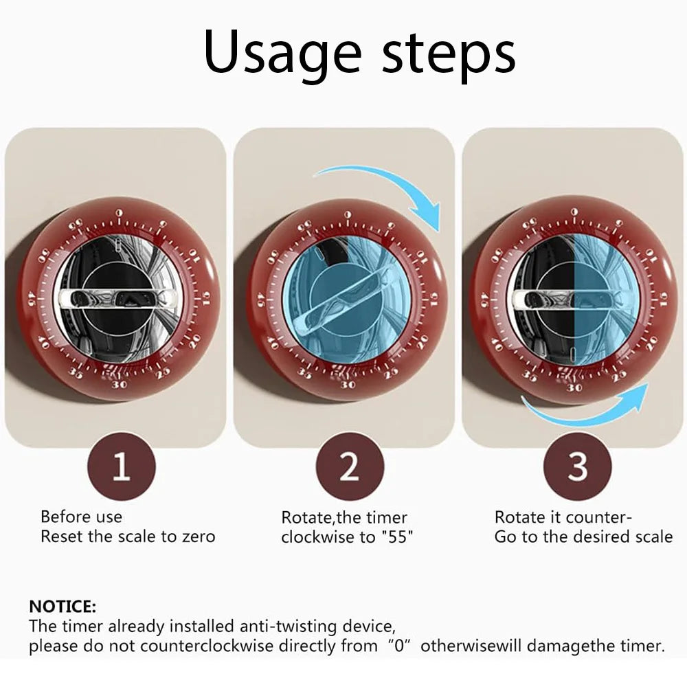 Magnetic 60-Minute Mechanical Kitchen Timer, Loud 70dB Countdown Alarm, No-Battery Cooking & Baking Timer