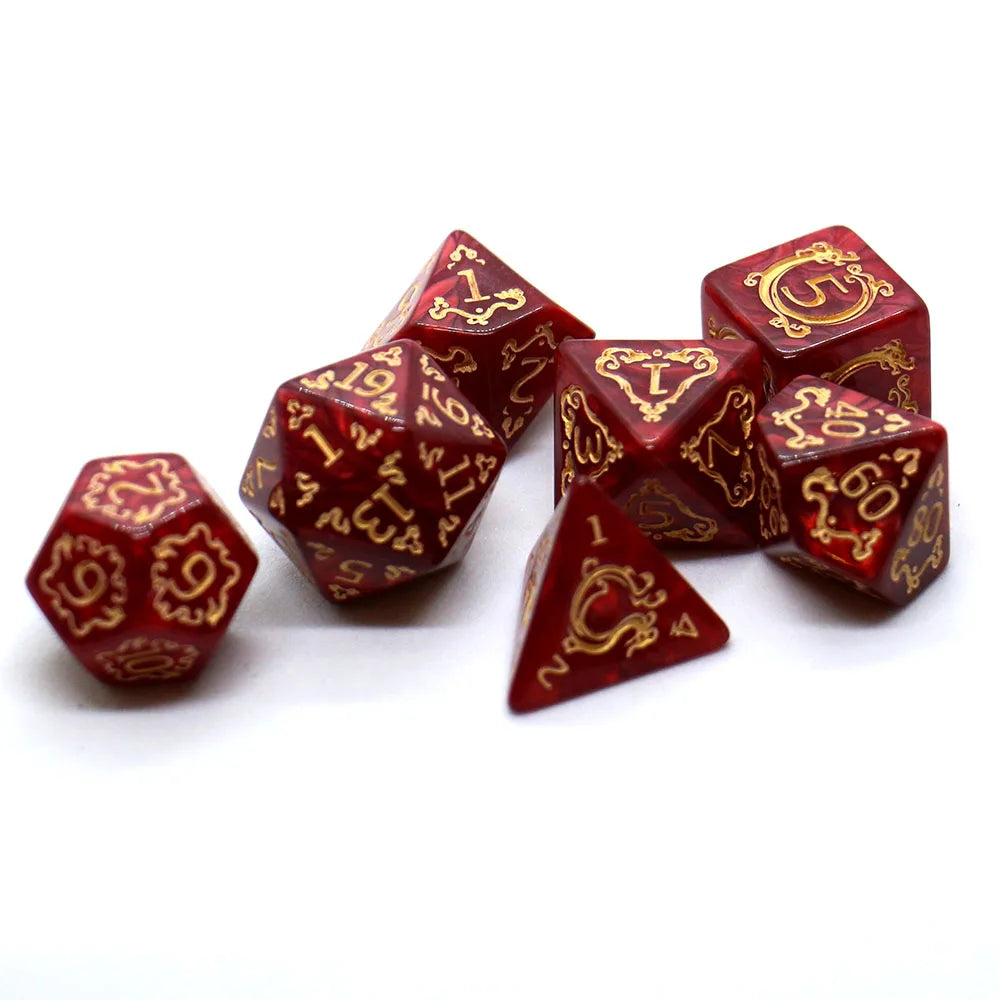 7-Piece Dragon Pattern RPG Dice Set - Polyhedral D4 D6 D8 D10 D12 D20 for DND Tabletop Games & Gifts