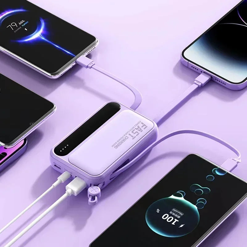 4-in-1 Portable Power Bank with Built-In Cables & LED Digital Display — 10,000/30,000/50,000mAh, 120W Fast Charge