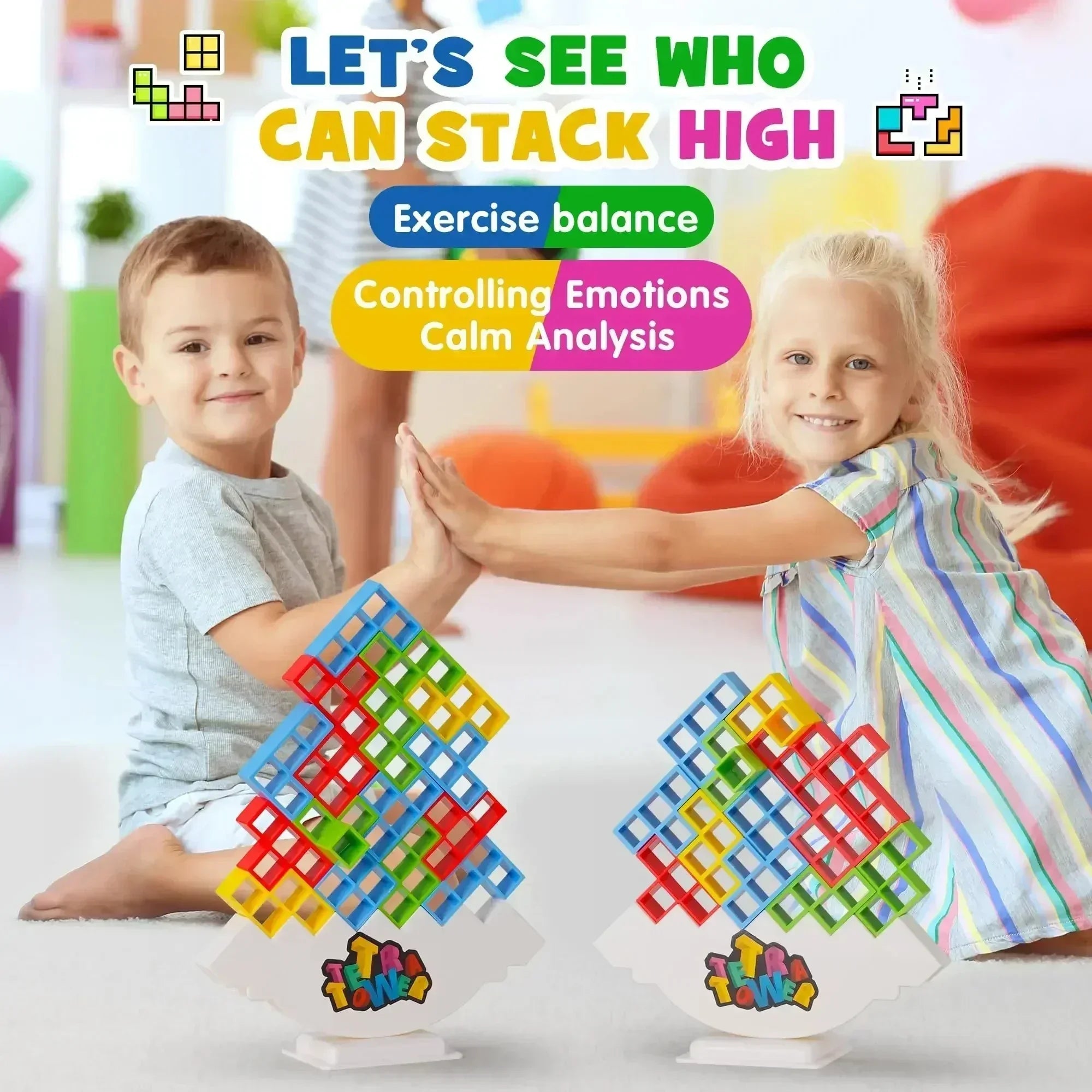 Tetra Tower Balance Stacking Game - Family & Party Building Puzzle for Kids and Adults