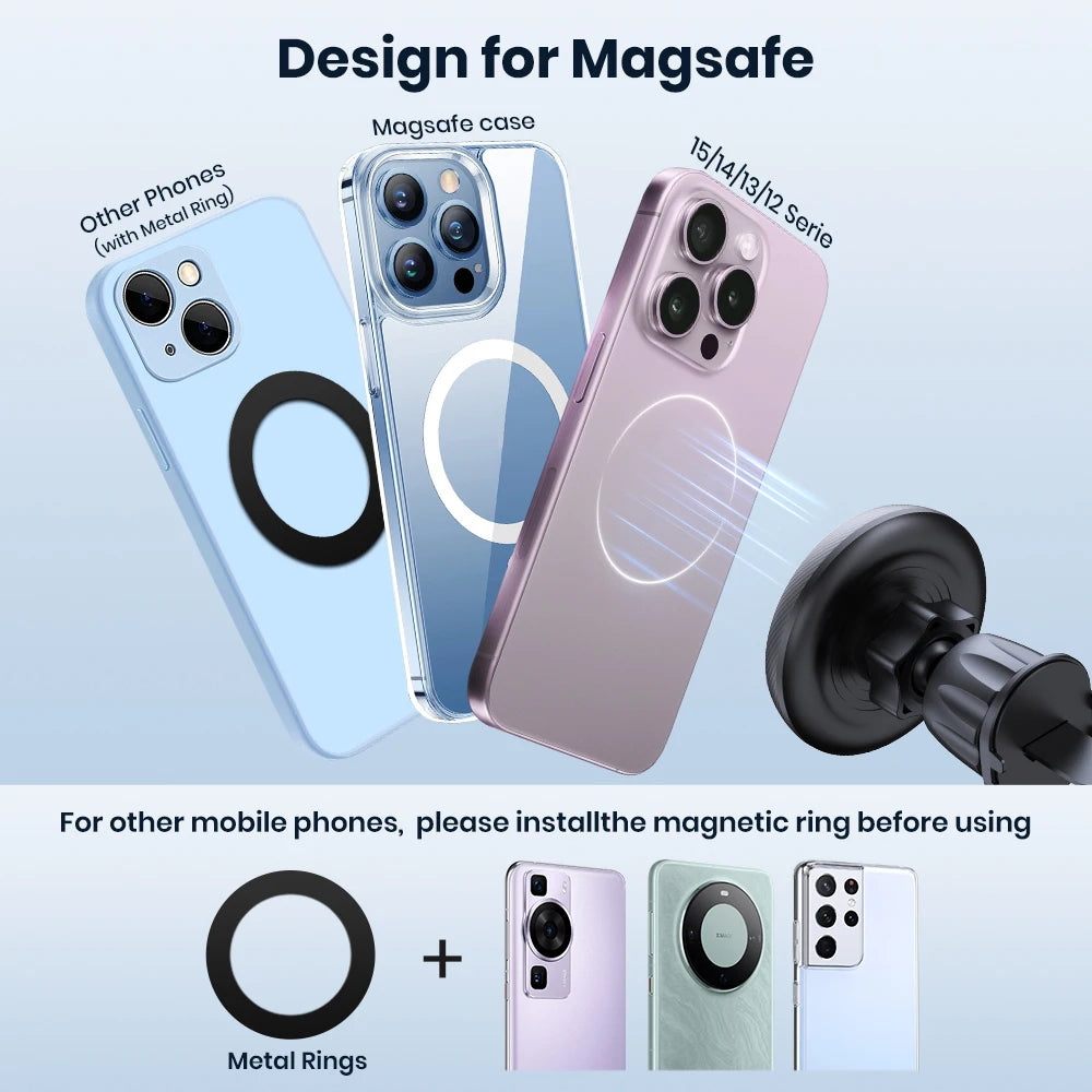 MagSafe-Compatible Magnetic Air Vent Phone Holder – Universal Strong Magnet Car Mount with Adjustable Hook