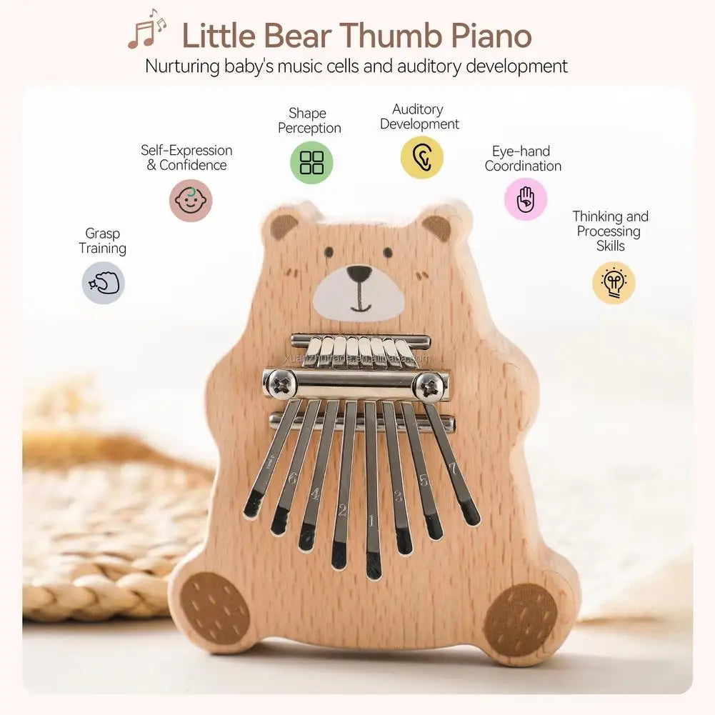 8-Key Mini Kalimba Thumb Piano Portable Bear Design Montessori Music Toy & Kids Gift