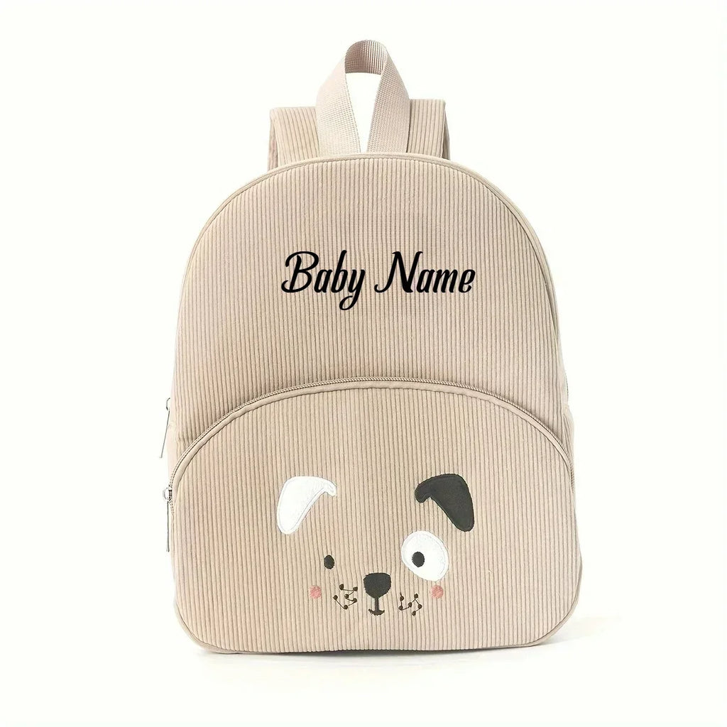 Personalized Toddler Backpack – Cartoon Bear Corduroy Plush with Embroidered Name, Large Capacity Kids Bag