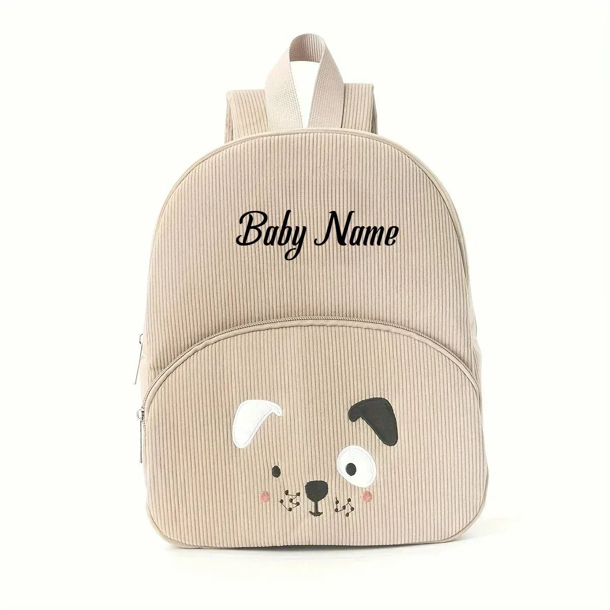 Personalized Toddler Backpack – Cartoon Bear Corduroy Plush with Embroidered Name, Large Capacity Kids Bag