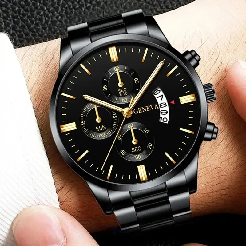 Men's Stainless Steel Quartz Wrist Watch with Calendar – 41mm Round Business Dress Watch