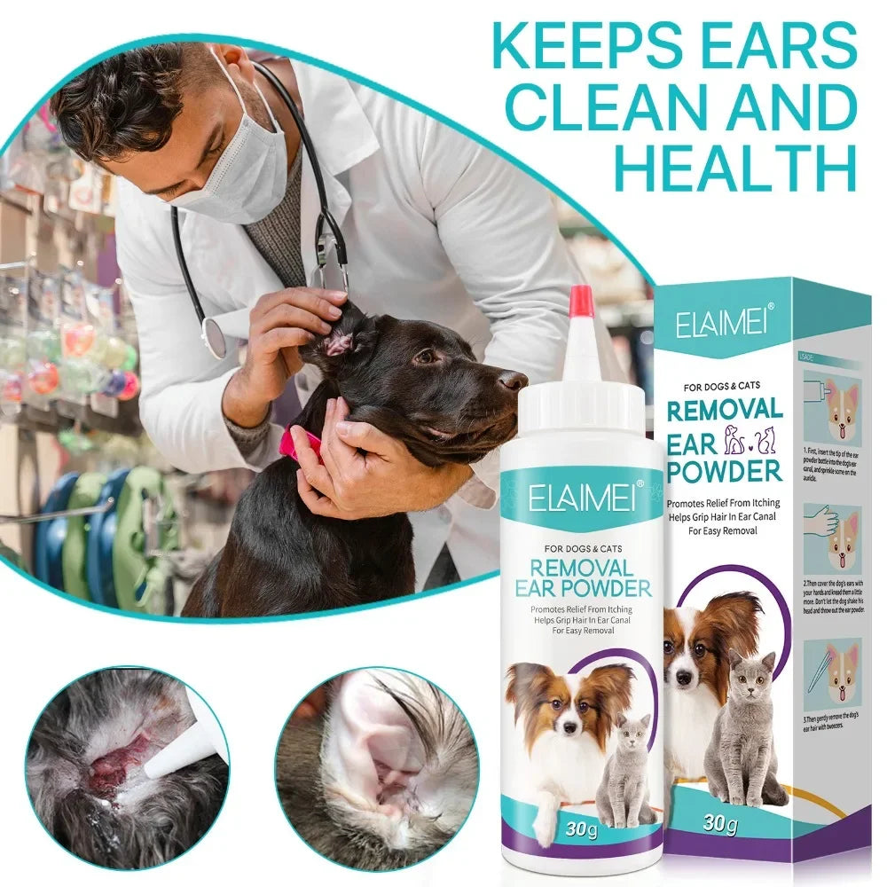 Pet Ear Hair Removal Powder for Dogs & Cats – Ear Care, Earwax, Odor & Mite Control