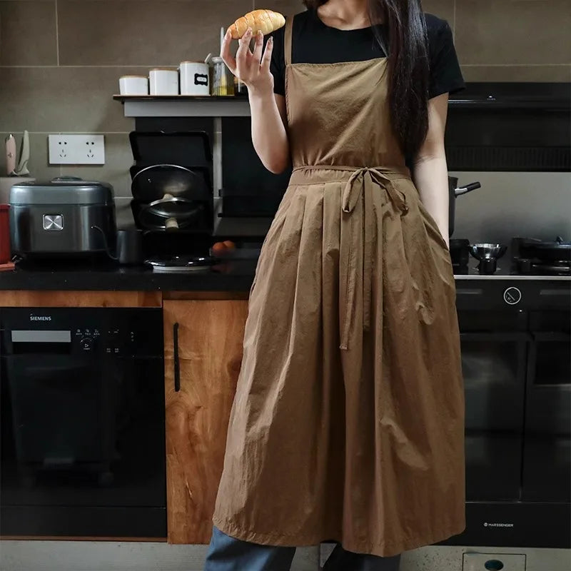 Long Waterproof Apron with Pockets – Oilproof Pleated Ruffled Apron for Kitchen, Salon & Gardening, 73.6 x 41.7 in (187 x 106 cm)