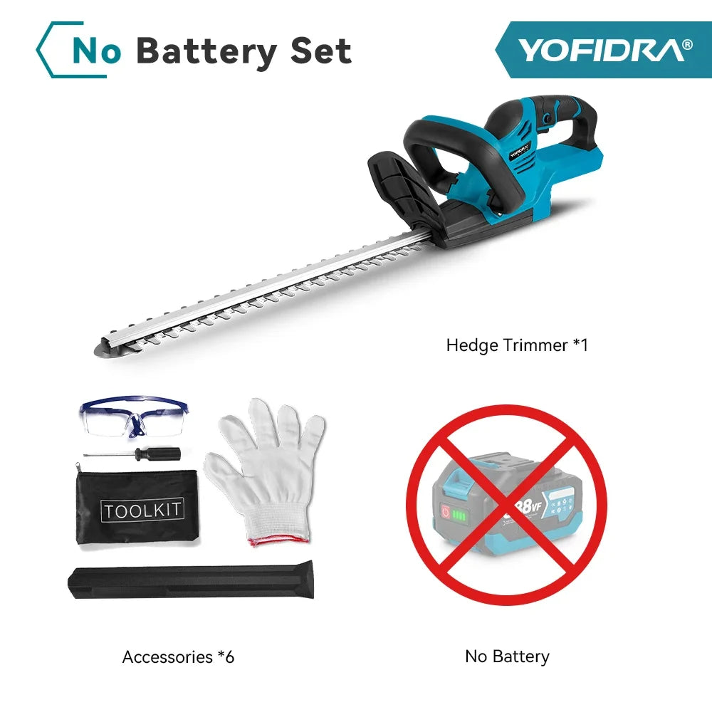 2000W 15000RPM Cordless Hedge Trimmer 20in (510mm) Dual Blade 90° Adjustable Head Compatible with 18V Batteries