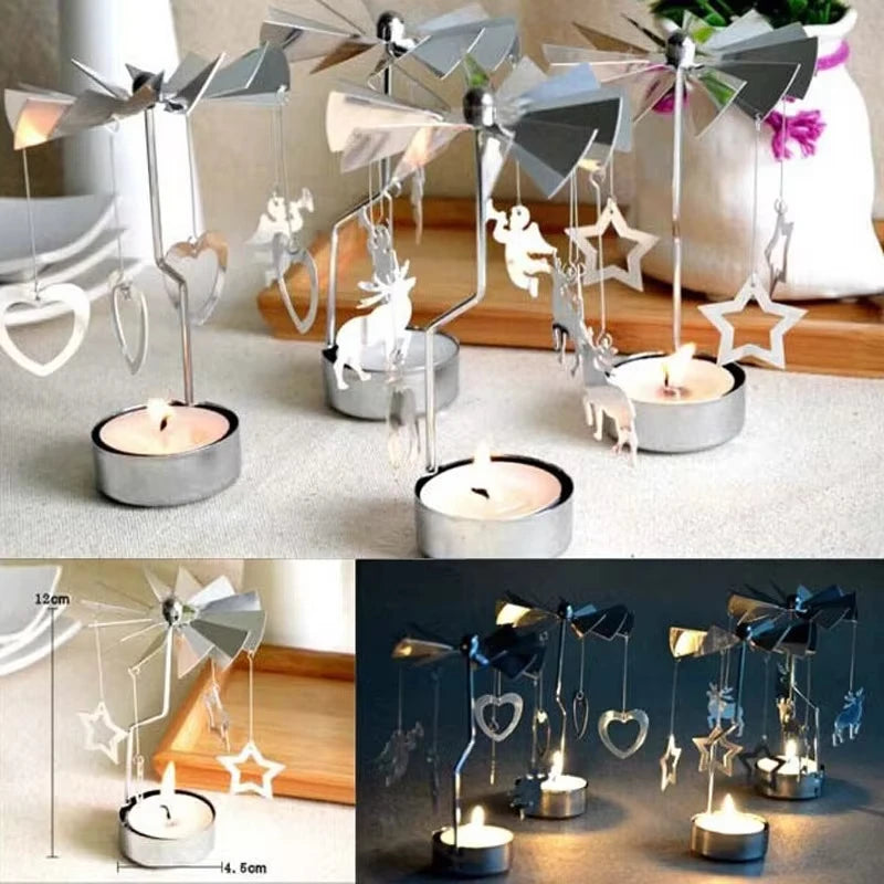 Silver Rotating Tea Light Candle Holder Christmas Carousel Centerpiece 130 x 80 mm (5.12 x 3.15 in)