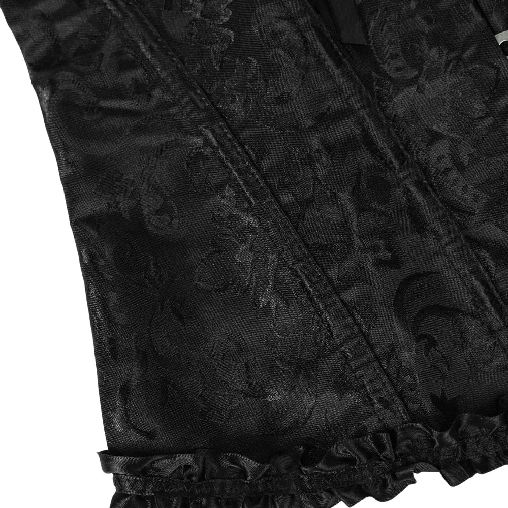 Women's Victorian Gothic Overbust Corset Bustier - Jacquard Brocade Front Busk Waist Cincher