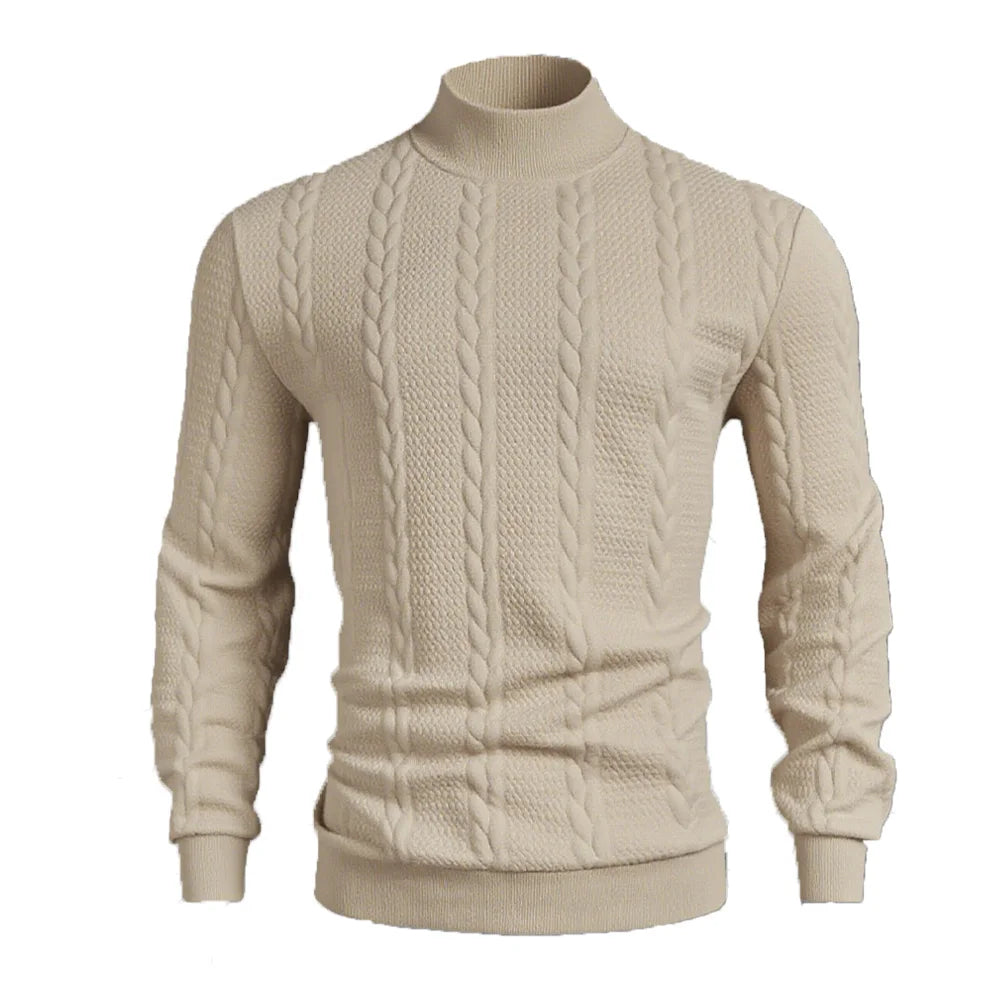 Men's High Collar Knit Sweater - Slim Fit Vintage Twist Turtleneck Pullover, Warm Winter Knitwear