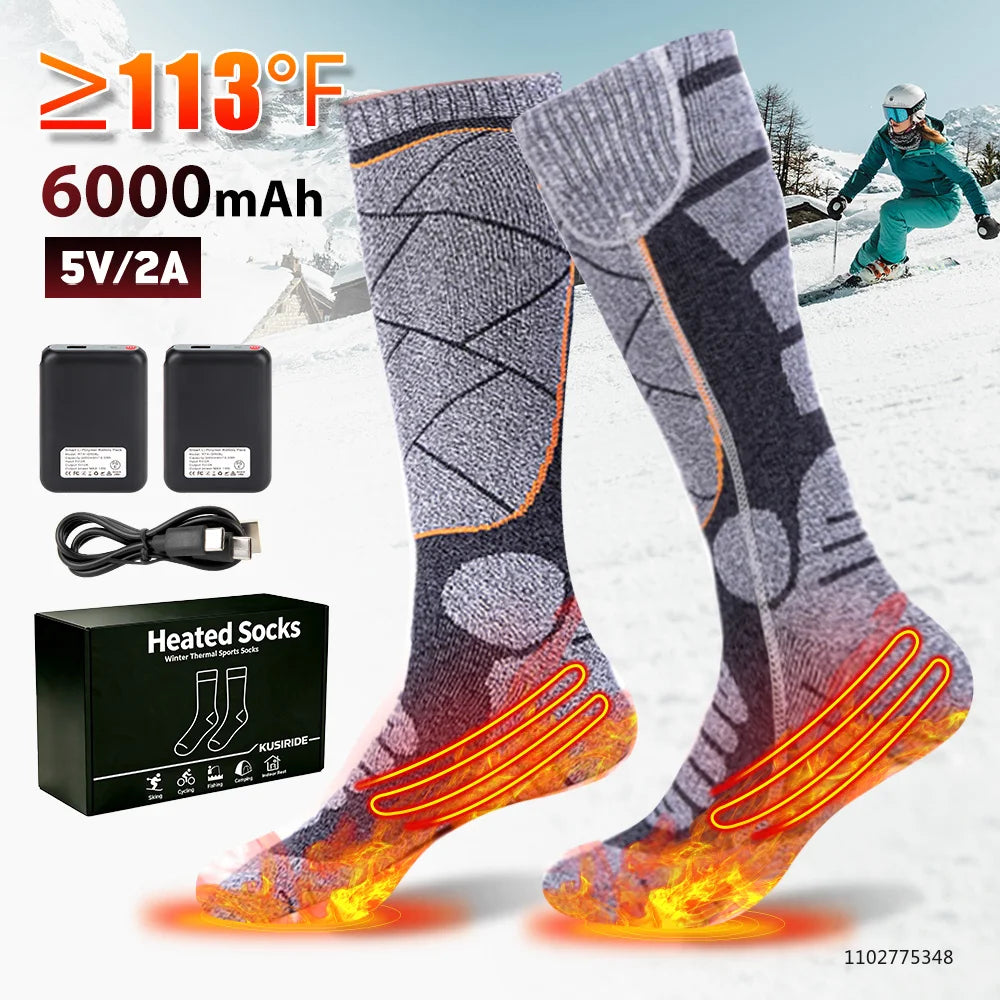 Rechargeable Heated Socks 6000mAh Electric Thermal Ski & Snowboard Foot Warmers for Winter Outdoor Sports