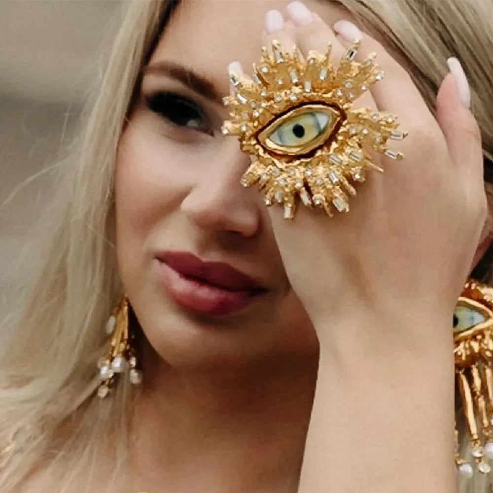 Baroque Rhinestone Big Eye Dangle Statement Earrings for Women Copper Alloy Drop Earrings
