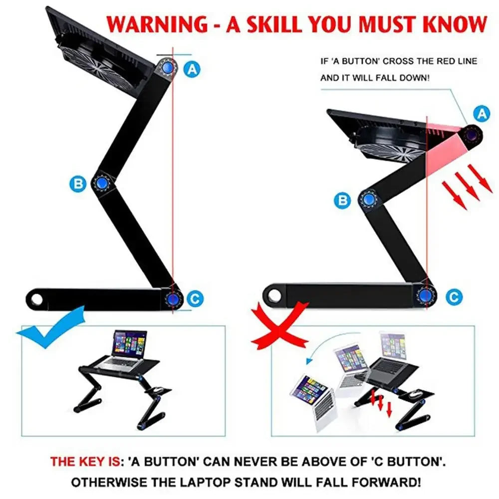 Aluminum Folding Laptop Table with Cooling Fan – Adjustable Lap Desk Tray for Bed & Office, 15.7 x 11.8 x 2.8 in (400 x 300 x 70 mm)