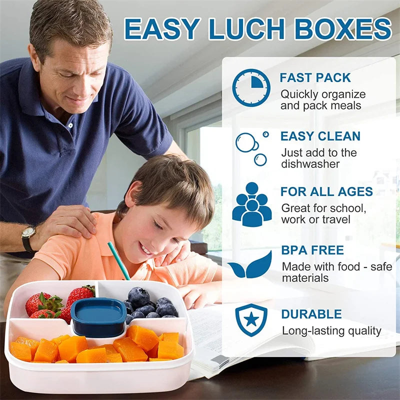 38 oz (1.12 L) Portable Salad Lunch Bowl - 3-Compartment Leakproof Bento Box with Dressing Cup & Utensil