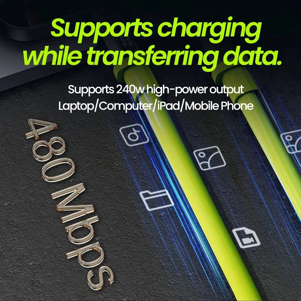 240W USB-C to USB-C Fast Charging Cable with Power Display, High-Power PD Charger Cord