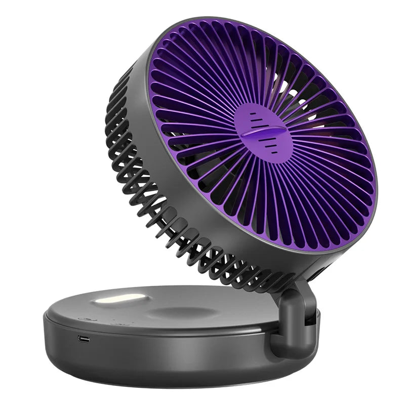 5000mAh Foldable Glow-in-the-Dark Rechargeable Wall-Mount Portable Quiet High-Speed Desk Fan for Office and Students