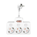 EU Wall-Mounted Power Strip — 3 AC Outlets + 4 USB Ports, Independent Switches, 0.5 m (20 in) Cord