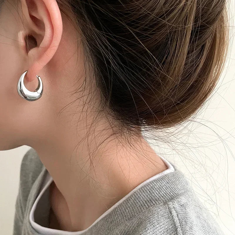 Chunky Round Hoop Earrings for Women & Teen Girls - Smooth Metal Statement Circle Hoops in Gold or Silver