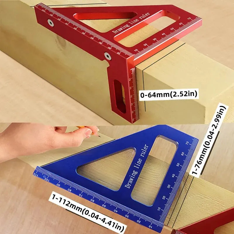 Carpenter Multi-Angle Square Protractor Ruler Aluminum/Plastic 45/90 Degree Woodworking Layout & Height Gauge