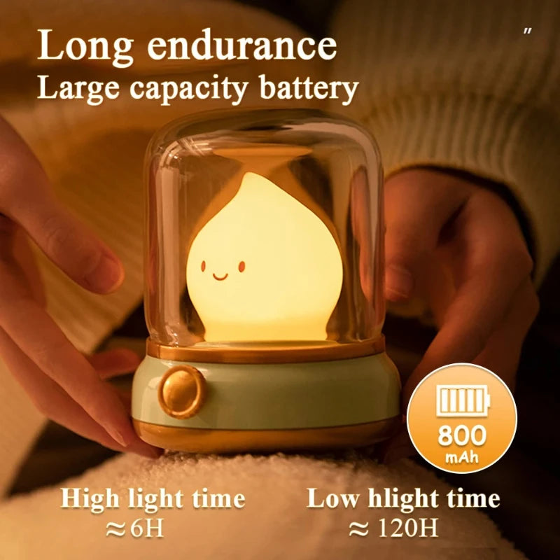 Kerosene-Style LED Night Light Flameless Candle — USB Rechargeable Dimmable 2-Mode Lamp for Bedroom & Camping