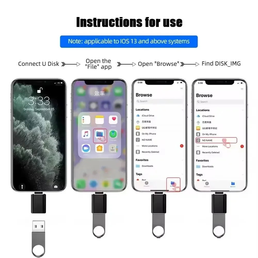USB 3.0 OTG Lightning Adapter for iOS Devices — Lightning Male to USB 3.0 (iOS 13+)