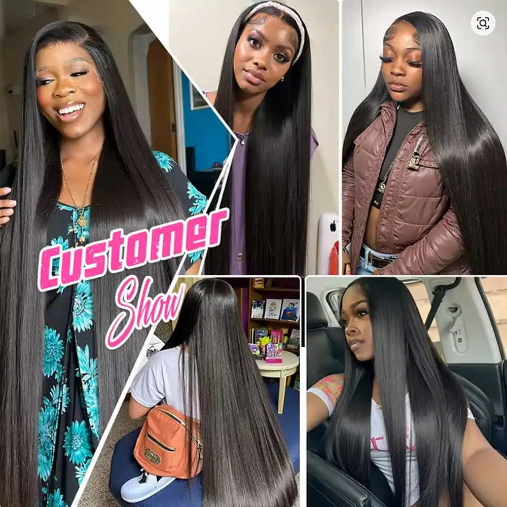 40–42 in (102–107 cm) Bone Straight Human Hair Wig, 13x4 & 13x6 HD Lace Frontal, Glueless Remy Brazilian
