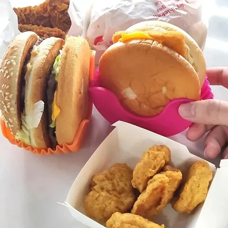 4-Pack Retractable Silicone Burger Holders — Washable Sandwich & French Fry Clips