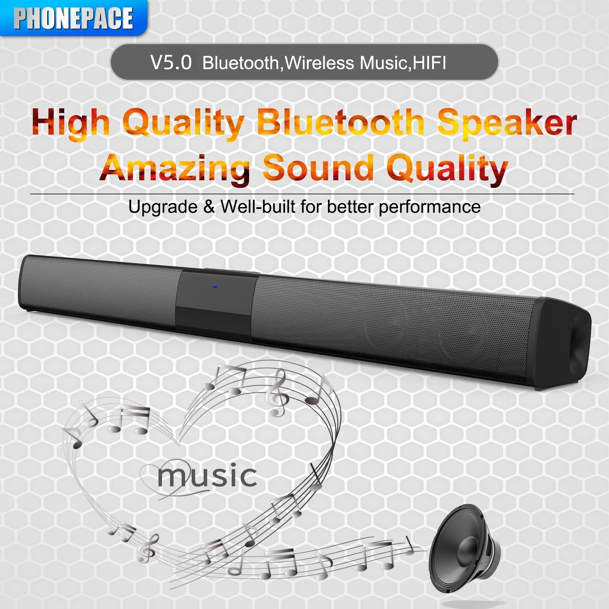 Bluetooth 5.0 Soundbar Speaker System 5.0-Channel Surround Stereo for Home Theater TV