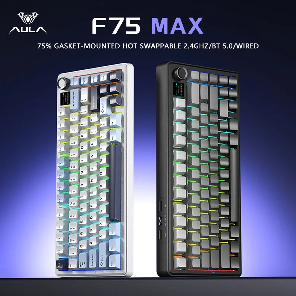 75% Hot-Swap Mechanical Gaming Keyboard – 82‑Key PBT, Wired/2.4G/Bluetooth RGB with TFT Screen