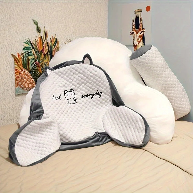 Adjustable Reading Pillow Back Support Cushion – Quilted Ergonomic U-Shape Pillow for Bed, Sofa & Floor, 24 x 16 in (60 x 40 cm), Gray