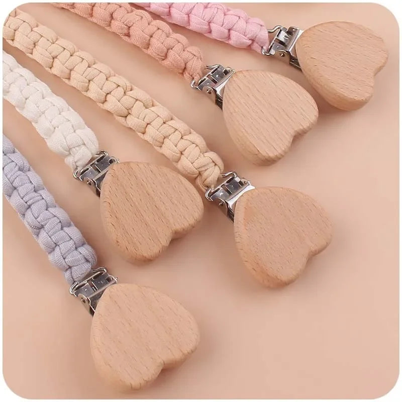 Personalized Wooden Pacifier Clip with Cloth Weave, Custom Name Baby Pacifier Chain and Teether Holder Newborn Gift