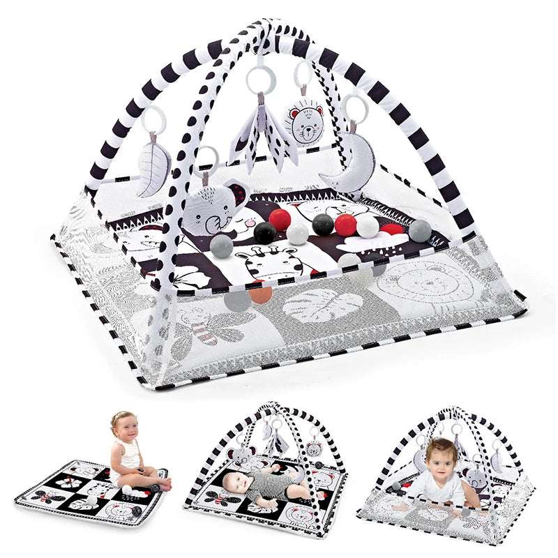 Baby Play Gym Activity Mat with Toy Bar — Tummy Time & Crawling Playmat for Newborns to 18 Months, 31.5 x 31.5 x 19.7 in (80 x 80 x 50 cm)