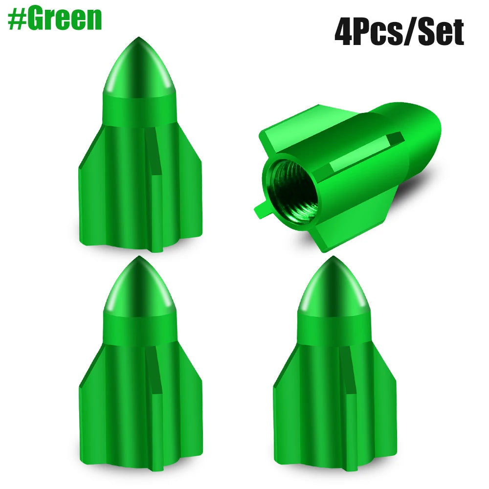 4-Pack Aluminum Tire Valve Caps Rocket Grenade Style Universal Valve Stem Covers for Car Truck Motorcycle Bike