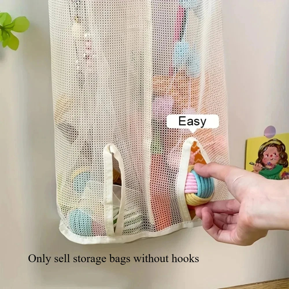 Mesh Hanging Storage Bag for Cat Toys - Wall-Mounted Pet Toy Organizer & Shelf Storage Basket (1-Pack)