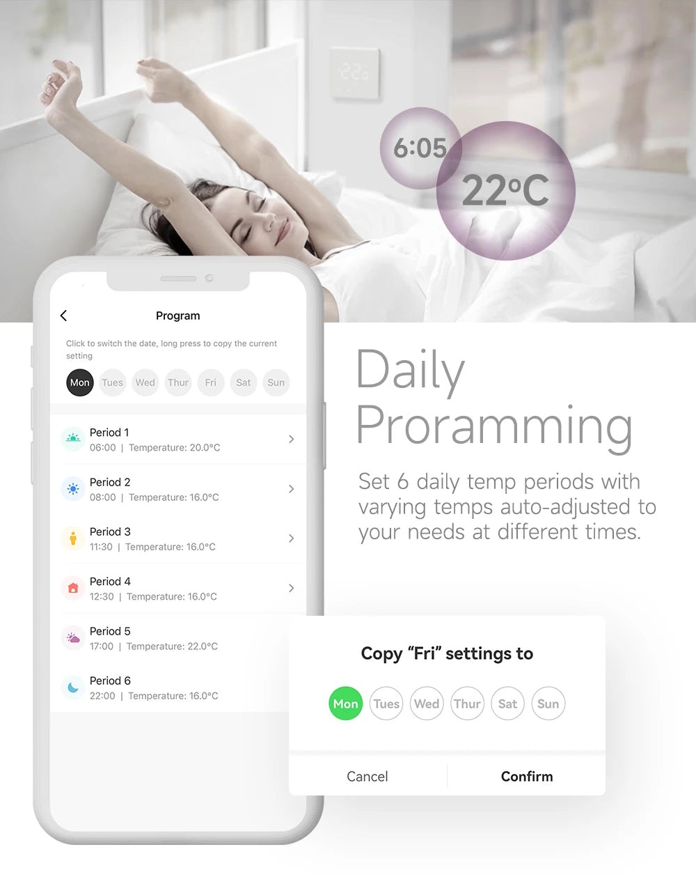 WiFi Smart Room Thermostat for Underfloor Heating — Tuya/Smart Life Compatible, Works with Alexa & Google Home