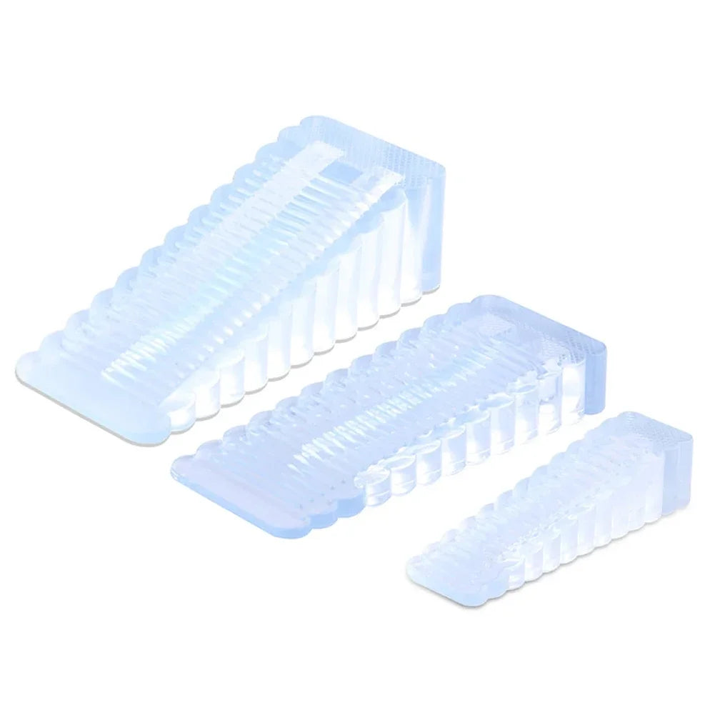 Transparent Silicone Door Stopper — No-Screw Anti-Collision Door Wedge, Anti-Slip, Fits 4–26 mm Door Gaps (63×18×14 mm / 2.48×0.71×0.55 in)