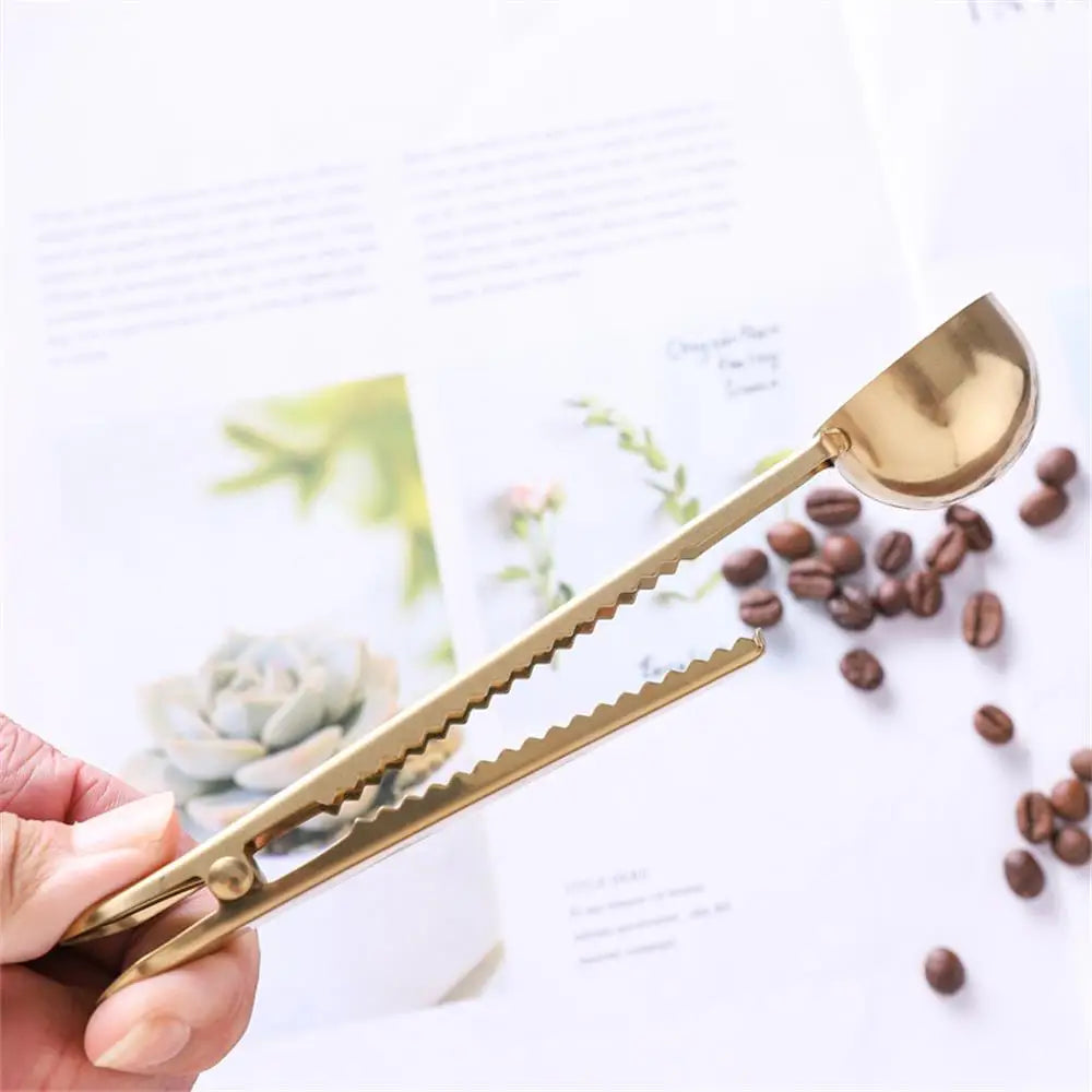 2-in-1 Stainless Steel Coffee Scoop with Sealing Clip - Measuring Spoon for Coffee, Tea & Powder