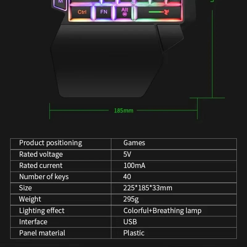 35-Key One-Handed Mini Gaming Keyboard USB Wired Ultra-Slim Backlit for PC Laptop Smartphone