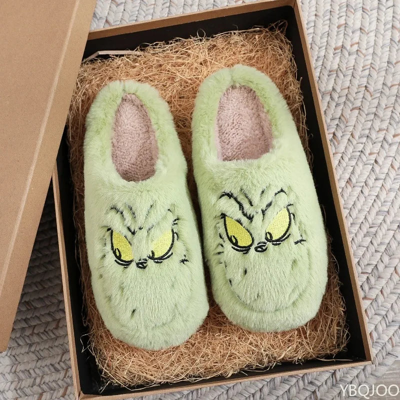 Plus Size Women's Plush Monster Furry Indoor Slippers - Warm Non-Slip Flat House Shoes