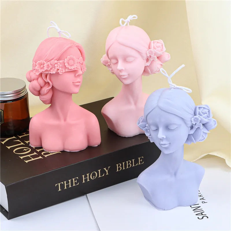 Silicone Mold for DIY Blindfolded Girl Sleeping Beauty Figurine Candle & Plaster Mold 10 x 8 x 8 cm (3.94 x 3.15 x 3.15 in)