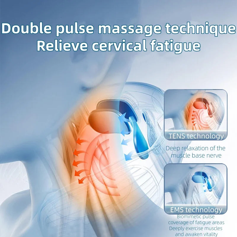 Wireless Neck Massager with Microcurrent — Multi-Head Replaceable Shiatsu Kneading, Heat & Vibration for Cervical & Shoulder Relief