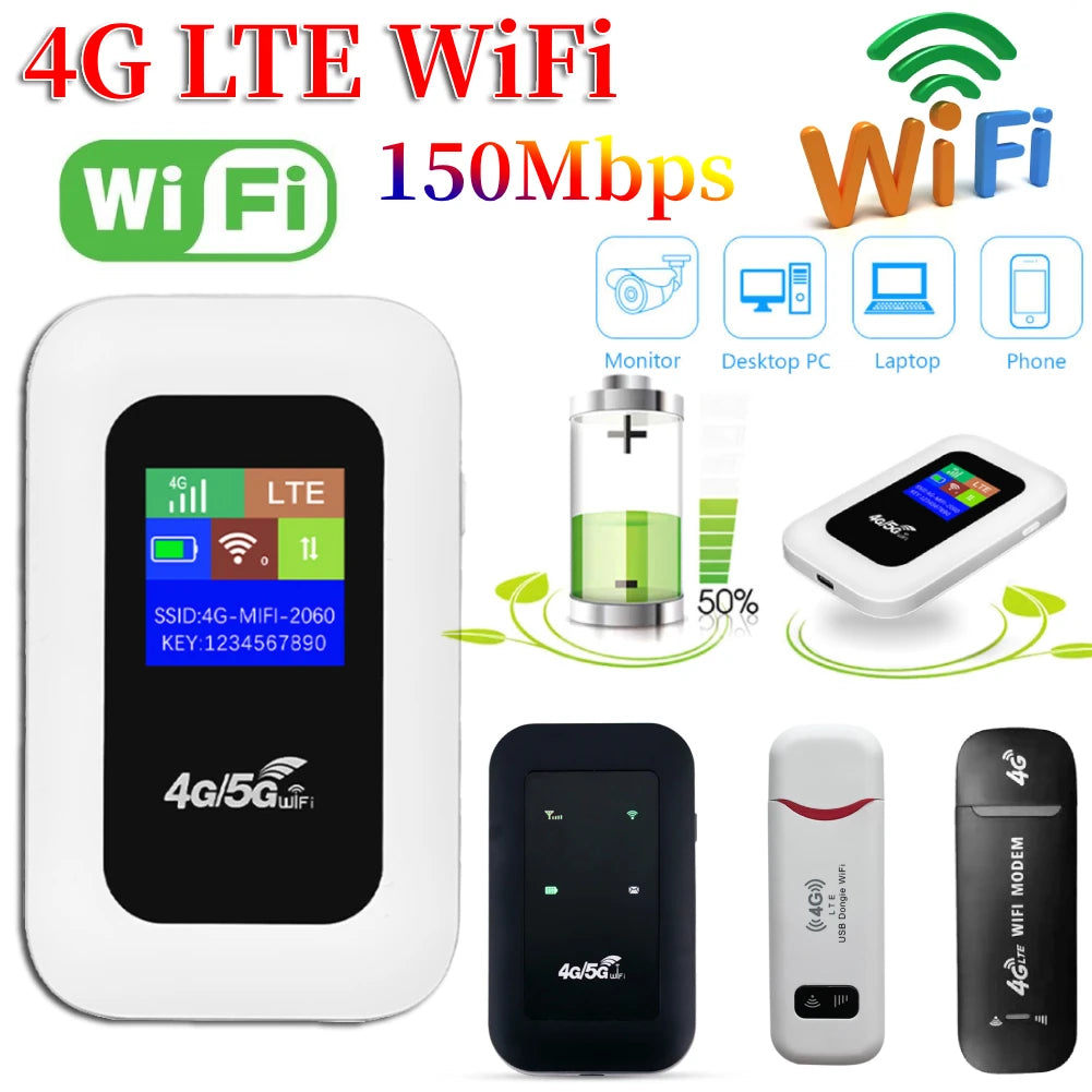 4G LTE Pocket WiFi Router 150Mbps Portable MiFi Hotspot with SIM Slot, 2100mAh Battery for Travel Home Office RV