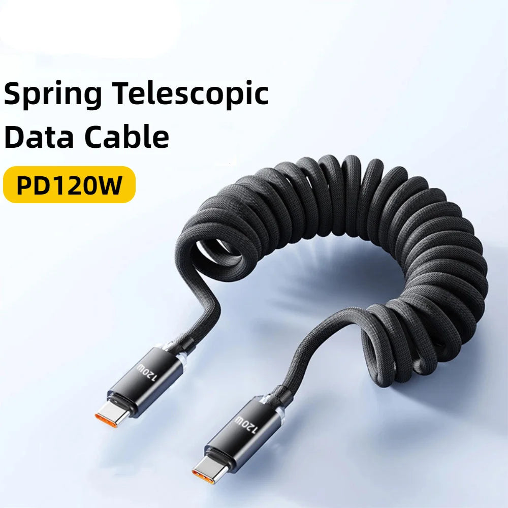 120W Retractable USB-A to USB-C Fast Charging Cable