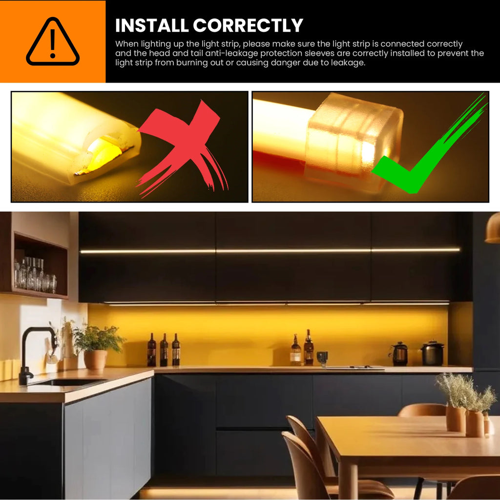 220V COB LED Strip Light 288 LEDs/m IP67 Dimmable with EU Plug & Switch - Flexible Adhesive Tape