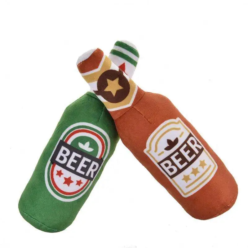Plush Beer Bottle Dog Chew Toy - Squeaky, Bite-Resistant Interactive Toy for Small to Large Dogs, Teeth Cleaning