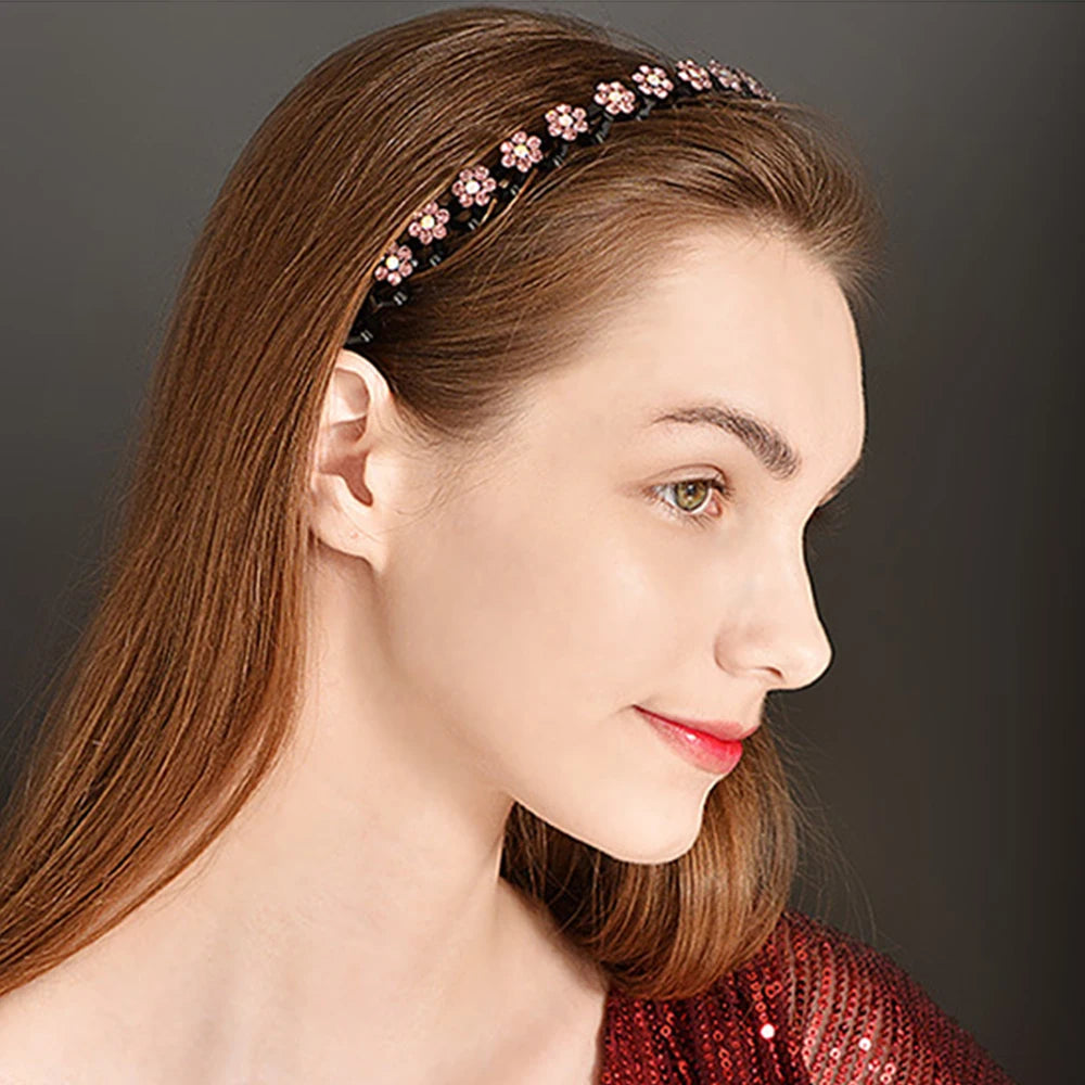 Pearl Rhinestone Non-Slip Elastic Flower Headband for Girls & Women